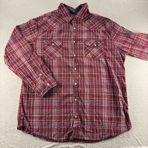 Mossimo Supply Co Western Shirt Mens XL Red Multi Plaid Athletic‎ Fit Pearl Snap
